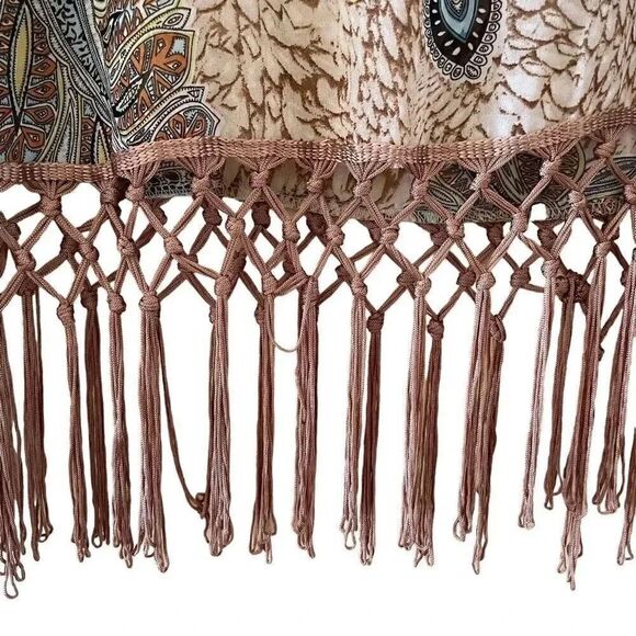 I& N Millenium Bohemian Neutral Multicolor Fringe Keyhole Crewneck SZ L #1290 - Picture 5 of 12